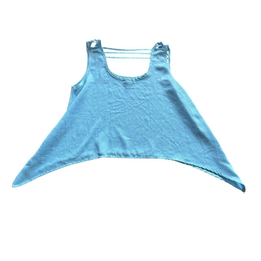 E & M Women's Light Blue Sleeveless Crop Flare Top - Picture 3 of 6